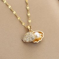 Bohemian Shell Pearl Zircon Pendant Engagement Necklaces for Women Copper Jewelry Accessories Birthday Party Anniversary Gift