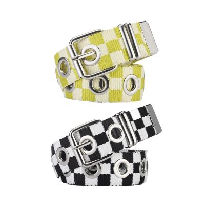 New plaid air-vent belt personality fashion field word rainbow pin buckle ☬▣▲