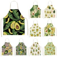 Avocado Tropical Print Cotton Linen Apron Kitchen Aprons for Women Baking Accessories Waist Bib Home Cooking Delantal Cocina Aprons