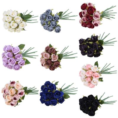 [AYIQ Flower Shop] 12หัวจำลองดอกกุหลาบประดิษฐ์ผ้าไหมช่อดอกไม้งานแต่งงานตกแต่งบ้านความงามราคาถูกดอกไม้ปลอมอุปกรณ์ในร่ม