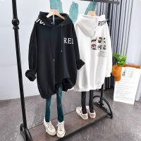 Womens Hoodies Autumn Winter Plus Velvet Thick Couple Clothes 2021 New Cartoon Letters Large Size Loose Mid-length Jacket Coat