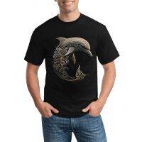 Men T-Shirts Dolphin Fashion T-Shirt Religious Art Intricate Lines Premium Cotton Printed Basic Top Tees Gift Idea