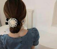 [COD] Korean Dongdaemun hair accessories French retro pearl camellia bow tie rubber band female ins department