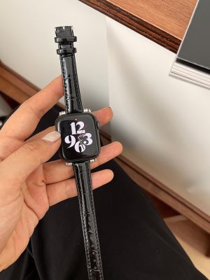 Gelang Jam Kulit Ramping Desain Manik-manik Ganda untuk Apple Watch Band 41Mm 40Mm 45 38Mm untuk Iwatch Seri 8 7 SE 6 5 4 3 2 Tali Wanita