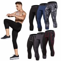 CODhan14416 Plus Size Sports Men 3/4 Compression Short Pants With Pocket Gym Fitness Leggings Sukan Slim Fit Seluar Tight Lelaki