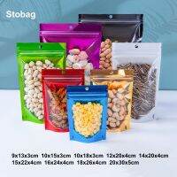 Stobag 100ชิ้นบรรจุภัณฑ์ฟอยล์อาหารอะลูมิเนียมกระเป๋ามีซิปหลุมแขวนปิดผนึกสำหรับถั่วซีกระเป๋านำกลับมาใช้ใหม่ได้แห้ง