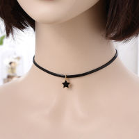 Choker ปลอกคอหนัง + จี้รูปดาวห้าแฉก,สร้อยคอแฟชั่นแบบเรียบง่ายคอเสื้อติดกระดูกไหปลาร้าสร้อยคออเนกประสงค์แบบสั้น