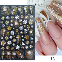 1 Sheet 3D Nail Stickers Gold Silver White Snowflakes Pattern Nail Art Decals DIY Decoration