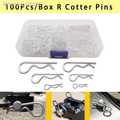 100Pcs/Box R Cotter Hair Pin Cotter Pin Heavy Duty Zinc Plated R Hitch Pin Tractor Assortment Kit For Car Truck Lawn Mower