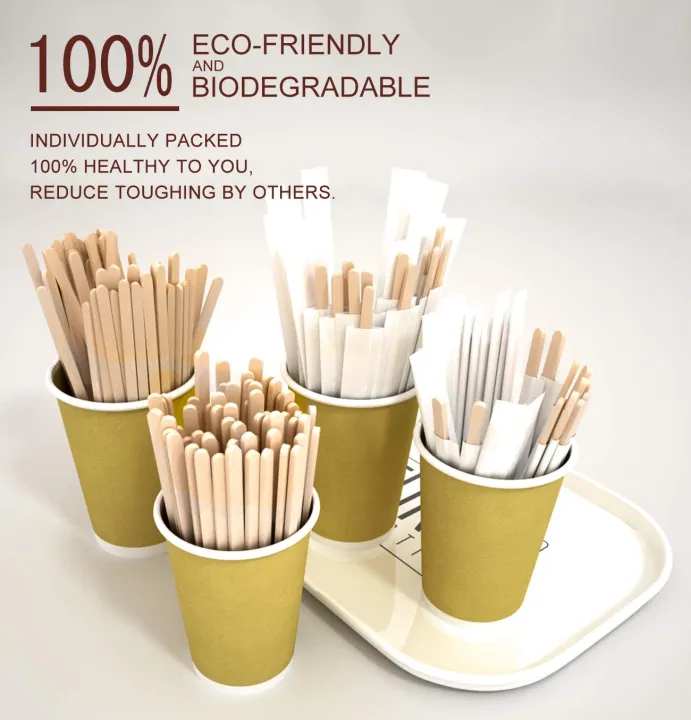 New 100Pcs 5.5 Inch Coffee Stirrers Sticks -Natural Wood Eco