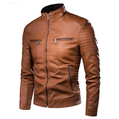 ZZOOI Men Spring Brand New Causal Vintage Leather Jacket Coat Men Outfit Design Motor Biker Zip Pocket PU Leather Jacket Men
