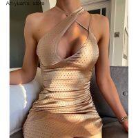 (Xianle Clothing) Ah Yuan Night Club Party Dress 2022 Hollow Out แยกสลิงชุดซาตินเซ็กซี่สำหรับผู้หญิงไหล่แน่น