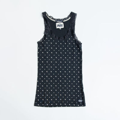 SUPERDRY VINTAGE LACE VEST - เสื้อกล้าม เสื้อสายเดี่ยว สำหรับผู้หญิง สี Eclipse Navy Dots