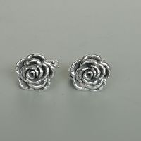 Silver rose hoops | Floral ear hoops | Sterling silver hoops | Pretty boho hoops | Floral ear hoops | Casual ear hoops | E1122