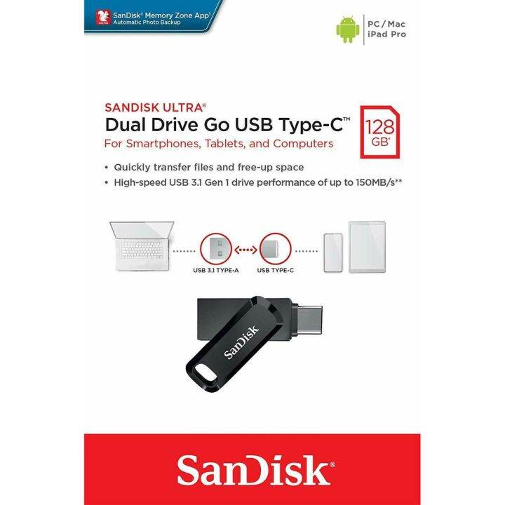 sandisk-ultra-dual-drive-go-128gb-usb-3-1-gen1-flash-drive-type-c-otg-speed-150mb-s-sdddc3-128g-g46-แฟลชไดรฟ์-2หัว-ประกัน-synnex-5ปี