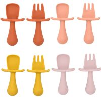 2pc Baby Silicone Spoon Feeding Set Baby Food Grade Silicone Non-Slip Learning Tableware Toddlers Infant Feeding Accessories Bowl Fork Spoon Sets