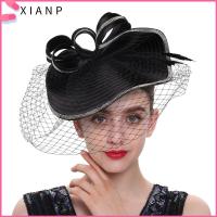 XIANP พร้อมผ้าคลุมหน้า หมวกดาร์บี้ ขนนกสีขาว สีทึบทึบ หมวกโบสถ์ ของใหม่ น้ำหนักเบามาก หมวกงานเลี้ยงน้ำชา สำหรับผู้หญิง