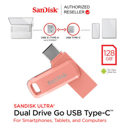 SanDisk Ultra Dual Drive Go 128GB USB 3.1 Gen1 Flash Drive Type-C Speed 150mb/s (SDDDC3-128G-G46PC) สีชมพูพีช  ประกัน Synnex 5 ปี