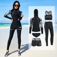 top●Womens Long-Sleeved Swimsuit Hooded Sunscreen Split Skirt Slimming Trousers Four-Piece Quick-Drying Mens Couple Dive Skin Swimsuit