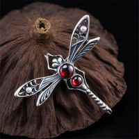 Uglyless Elegant Men Dragonfly Brooches Thai Silver Vintage Insects Pins for Women 925 Silver Garnet Dragonflies Hair Sticks