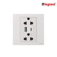 Legrand เต้ารับปลั๊กคู่มีกราวด์ +USB Type A+C สีเทาดำ 1G EURO-US 16A 2x2P+EARTH SOCKET With USB Charger รุ่นมาเรียเซนต์| Mallia Senses|  Matt White | 281204MW |  บิทิสมาร์ท | BTiSmart