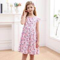 Kids Children Girls Summer Flying Sleeve Flower Prints Princess Dress Fashion Cute  by Hs2023