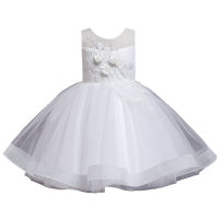 Child Blue Temperament Flower Wedding Dress for Kids of 2-6 Years Old Baby Girls Clothing Designs Round Neck Sleeveless