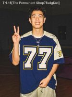 ☌▽ Navy blue American retro rugby t-shirt for boyish style No. 77 baseball uniform short-sleeved mens summer half-sleeve