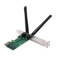 อะแดปเตอร์การ์ดเน็ตเวิร์กไร้สาย Wifi PCI-E Express To PCI-E 2เสาอากาศภายนอกชิ้น