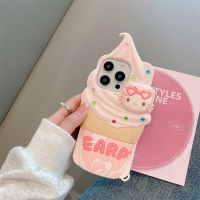 แบบนิ่มที่เป็นซิลิโคนเหลวเคสสำหรับ IPhone 11 12 13 14 Pro Max 3D พลอยหลากสีน่ารัก Kitty Cat Ice Cream ฝาหลังโทรศัพท์มือถือกันกระแทกเคสโทรศัพท์สำหรับเด็กผู้ชายและเด็กผู้หญิง