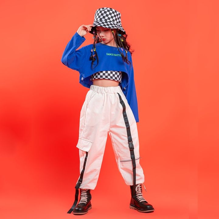 kid-hip-hop-clothing-blue-crop-top-long-sleeve-t-shirt-white-streetwear-strap-cargo-jogger-pants-for-girls-dance-costume-clothes
