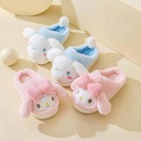 Kawaii Sanrioed รองเท้าแตะตุ๊กตาน่ารักอะนิเมะ Melody Cinnamoroll ฤดูหนาวลื่นรองเท้าที่อบอุ่นบ้านรองเท้าแตะผ้าฝ้ายของขวัญวันเกิดสาว