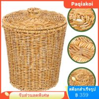 Paqiakoi การเลียนแบบ Rattan รอบตะกร้าห้องน้ำ Sundries ตะกร้าตะกร้าที่มีฝาปิด