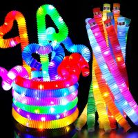 【LZ】❈▽  LED Flash Pop Tubes Sensory Toy For Adult Stress Relieve Toys Kid Autism Anti Stress Plastic Bellows Children Squeeze Toy
