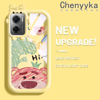 เคส Chenyyka สำหรับ Xiaomi Redmi 10 5G Redmi Note 11E 5G Redmi 11 Prime 5G เคสการ์ตูนดินสอสีสตรอเบอร์รี่หมีน้อยน่ารักเคสโทรศัพท์ซิลิโคนแฟชั่นเคสกันกระแทกแบบใสเลนส์กล้องถ่ายรูปเคสใสป้องกัน