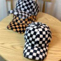 HOT★New Black And White Plaid Baseball Cap Women Men Autumn And Winter Warm Plush Caps Checkerboard Hats