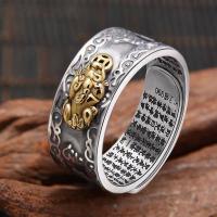 S925 Pixiu Charms Buddhist Scriptures Open Adjustable Ring Feng Shui Amulet Luck Blessing Change Destiny Wealth Lucky Jewelry