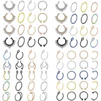 Stainless Steel Fake Nose Piercing Set Non Piercing Septum Ring Set Fake Lip Ring Set Clip On Nose Hoop Pack Faux Nose Ring Lot