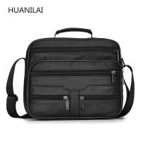 HUANILAI Mens Bags Genuine Leather Shoulder Bags Crossbody Bags Retro Black High Capacity Handbags TY009