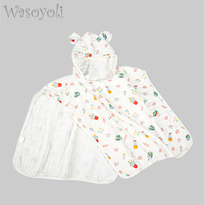 Wasoyoli Hooded Bathrobe 1-8 Years Children Sleeveless Cloak 6 Layers Muslin Cotton Hooded Bath Towel Girls Boys Care Products