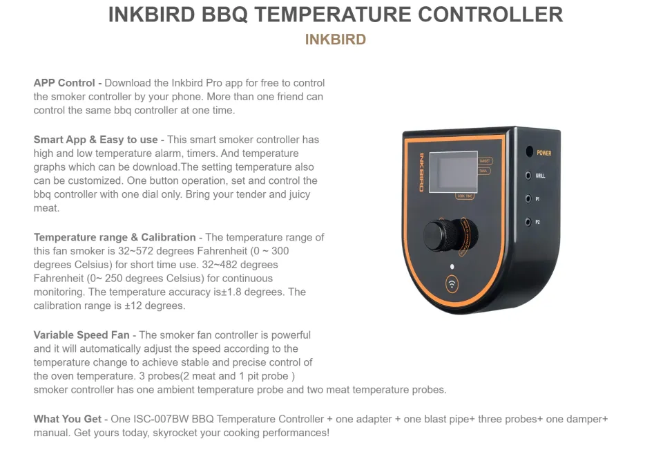 Inkbird BBQ Temperature Controller ISC-007BW, Automatic Smoker Fan  Controller Grill Thermometer with 3 Probes for Big Green Egg, Kamado Joe,  Weber, Primo, Vision Grill, Akorn Kamado 