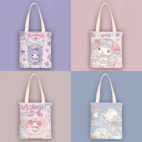 Sanrio ผ้าใบสไตล์ Kuromi Melody Kawaii กระเป๋าสะพาย KT ครอบครัวการ์ตูนอะนิเมะกระเป๋าความจุสูงน่ารักนักเรียนผ้าใบกระเป๋า