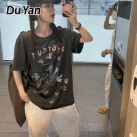 Du Yan เสื้อยืดพิมพ์ลายแขนสั้นผู้หญิง2023ฤดูร้อนสไตล์ใหม่