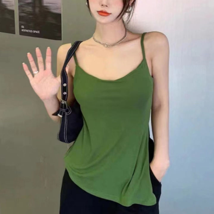 huilun-เสื้อสายเดี่ยวเซ็กซี่แหวกแนวสำหรับผู้หญิงเสื้อกล้ามแขนกุดสีทึบเกาหลีฤดูร้อน
