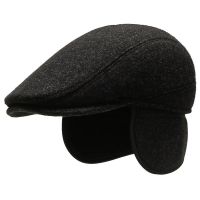 HT3743 Beret Cap Men Thick Warm Winter Cap Hat Beret Ivy Newsboy Flat Cap Father Grandfather Dad Hats with Earflap Wool Beret