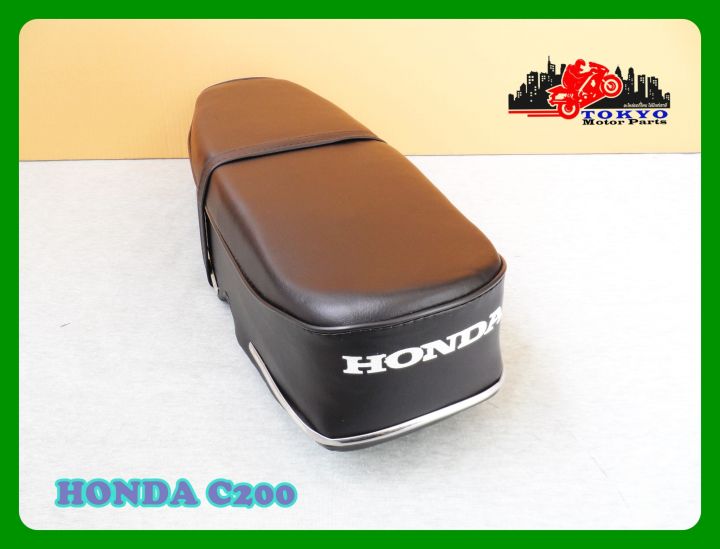 honda-c200-black-complete-double-seat-assy-with-chrome-trim-เบาะ-เบาะรถมอเตอร์ไซค์-สีดำ-ผ้าเรียบ-มีคิ้วโครเมี่ยม-สินค้าคุณภาพดี