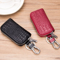 【2023】Car Genuine Leather Key Case Full Cover CROCO Auto Truck Leather Zipper Holder Bag for Universal Car