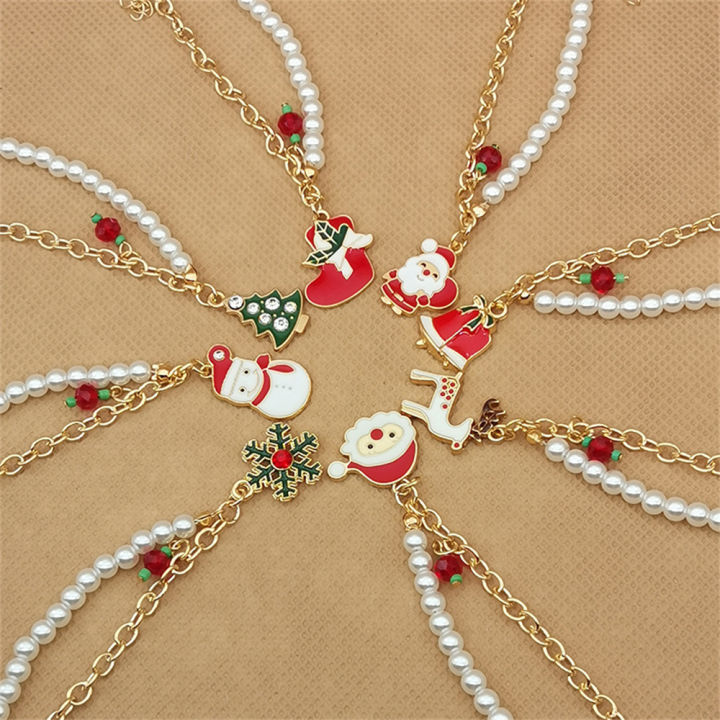 pearl-bracelet-christmas-gift-bells-christmas-bracelet-elk-pendant-bracelet-snowman-bracelet-santa-claus-bracelet