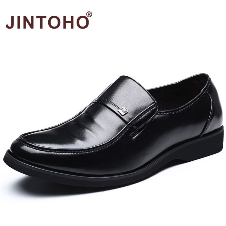 【JINTOHO】Slip On Mens Shoes Fashion Men Dress Office Shoes All Black ...