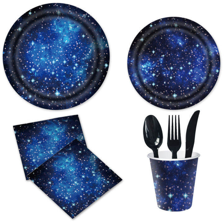 outer-space-theme-party-tableware-ชุด-galaxy-starry-sky-1st-happy-birthday-party-ตกแต่งเด็กผู้ใหญ่-supplies